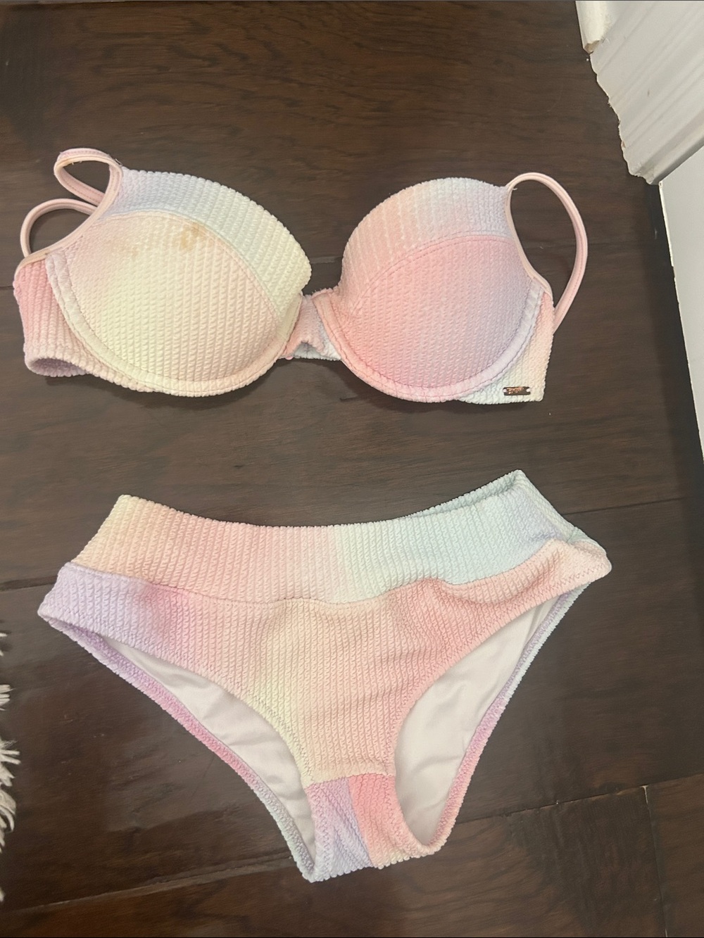 PINK Victoria's Secret Pastel Tie-Dye Textured Bikini Set - Pink, Blue, Yellow